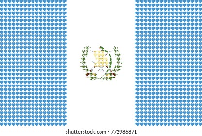 Vector illustration of an official flag of  Guatemala composed of pieces of a mosaic in the form of hearts