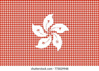 Vector illustration of an official flag of Hong Kong composed of pieces of a mosaic in the form of hearts
