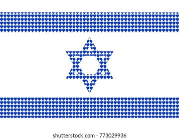 Vector illustration of an official flag of Israel composed of pieces of a mosaic in the form of hearts