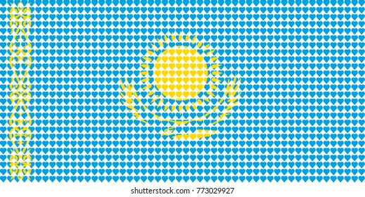 Vector illustration of an official flag of Kazakhstan composed of pieces of a mosaic in the form of hearts