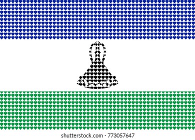 Vector illustration of an official flag of  Lesotho composed of pieces of a mosaic in the form of hearts