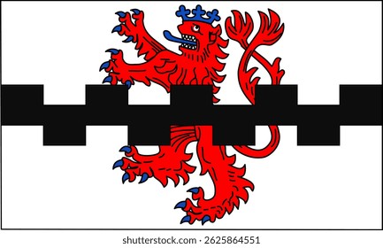 Ilustração vetorial da bandeira oficial de Leverkusen, Alemanha. Inclui emblema da cidade e esquema de cores, perfeito para cívico, histórico ou cultural design e uso de mapeamento
