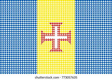 Vector illustration of an official flag of  Madeira composed of pieces of a mosaic in the form of hearts
