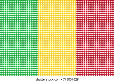 Vector illustration of an official flag of  Mali composed of pieces of a mosaic in the form of hearts