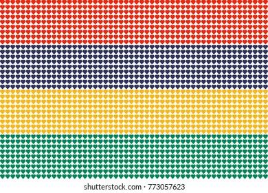 Vector illustration of an official flag of  Mauritius composed of pieces of a mosaic in the form of hearts