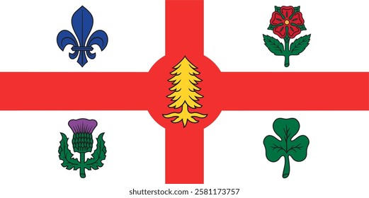 Vector illustration of the official flag of Montreal, Canada. Featuring heraldic symbols representing the city's cultural heritage. Perfect for historical, patriotic, and civic-themed projects