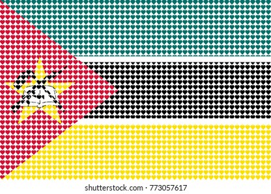 Vector illustration of an official flag of  Mozambiq composed of pieces of a mosaic in the form of hearts