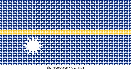 Vector illustration of an official flag of  Nauru composed of pieces of a mosaic in the form of hearts