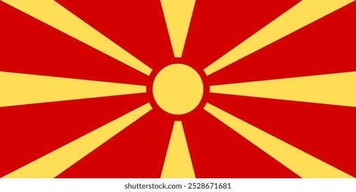 Ilustración vectorial de la bandera oficial de Macedonia del Norte. Con un fondo rojo con un sol amarillo y rayos, este diseño es perfecto para proyectos patrióticos, culturales y educativos