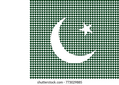 Vector illustration of an official flag of Pakistan composed of pieces of a mosaic in the form of hearts