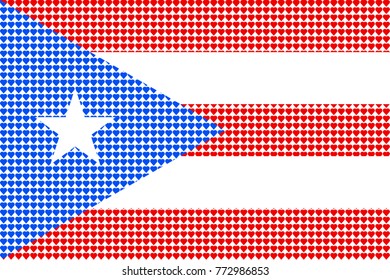 Vector illustration of an official flag of  Puerto Rico composed of pieces of a mosaic in the form of hearts