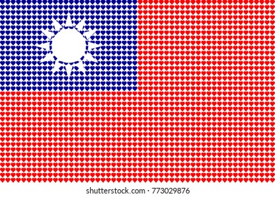 Vector illustration of an official flag of Republic of China Taiwan composed of pieces of a mosaic in the form of hearts
