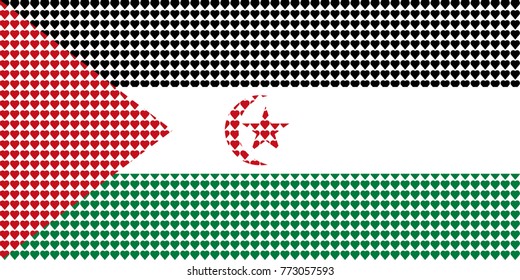 Vector illustration of an official flag of  Sahrawi Arab Democratic Republic composed of pieces of a mosaic in the form of hearts