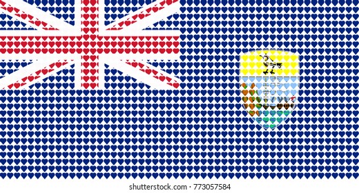 Vector illustration of an official flag of  Saint Helena  Ascension and Tristan da Cunha composed of pieces of a mosaic in the form of hearts