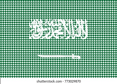 Vector illustration of an official flag of Saudi Arabia composed of pieces of a mosaic in the form of hearts