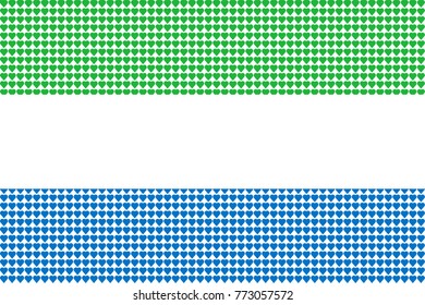 Vector illustration of an official flag of  Sierra Leone composed of pieces of a mosaic in the form of hearts