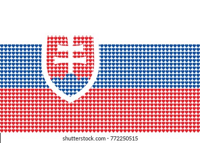 Vector illustration of an official flag of  Slovakia composed of pieces of a mosaic in the form of hearts