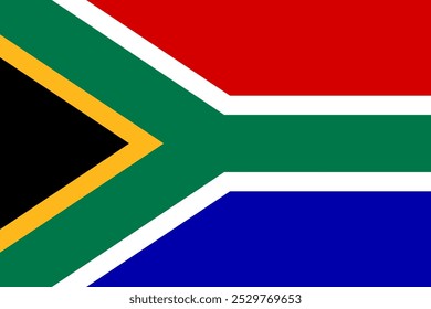 Vector illustration of the official flag of South Africa. Features a unique Y-shape with green, yellow, black, white, blue, and red colors. Perfect for patriotic, national, and educational projects