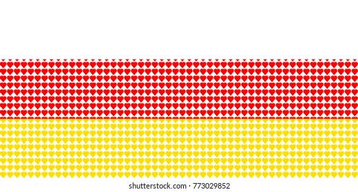 Vector illustration of an official flag of South Ossetia composed of pieces of a mosaic in the form of hearts