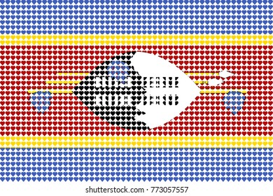 Vector illustration of an official flag of  Swaziland composed of pieces of a mosaic in the form of hearts