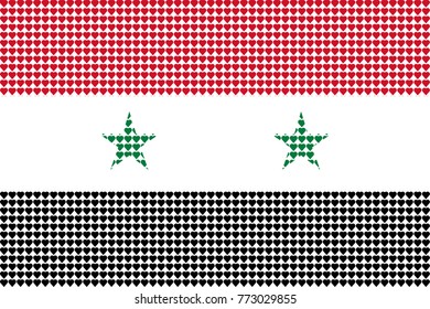 Vector illustration of an official flag of Syria composed of pieces of a mosaic in the form of hearts