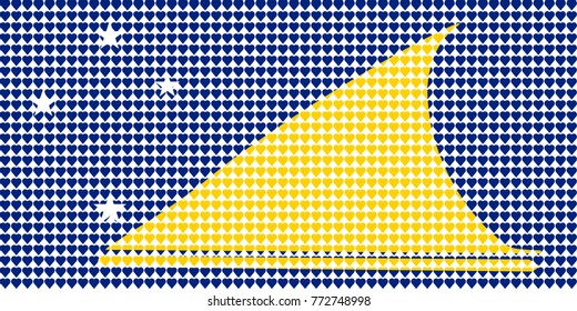 Vector illustration of an official flag of  Tokelau composed of pieces of a mosaic in the form of hearts