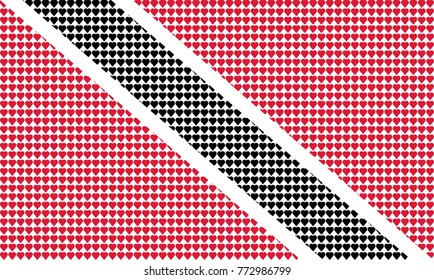 Vector illustration of an official flag of  Trinidad and Tobago composed of pieces of a mosaic in the form of hearts