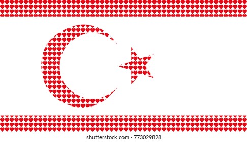 Vector illustration of an official flag of Turkish Republic of Northern Cyprus composed of pieces of a mosaic in the form of hearts