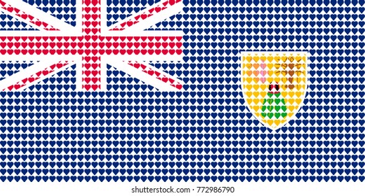 Vector illustration of an official flag of  Turks and Caicos composed of pieces of a mosaic in the form of hearts