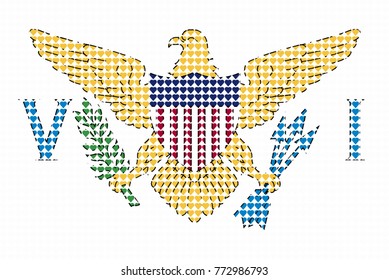 Vector illustration of an official flag of  United States Virgin Islands composed of pieces of a mosaic in the form of hearts