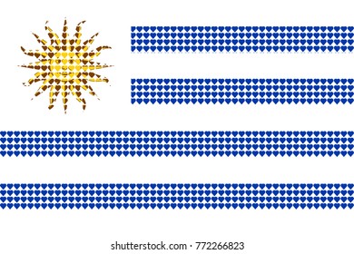 Vector illustration of an official flag of  Uruguay composed of pieces of a mosaic in the form of hearts