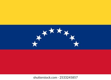 Vector illustration of the official flag of Venezuela, highlighting its unique symbols and colors. Perfect for designs celebrating national pride, cultural heritage, and tourism. High-quality image