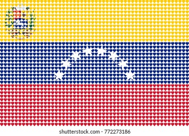 Vector illustration of an official flag of  Venezuela composed of pieces of a mosaic in the form of hearts