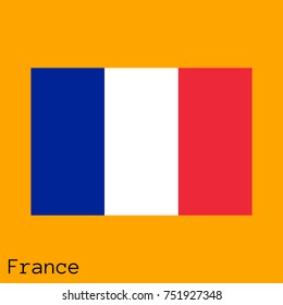 Vector illustration of the official national flag of France  with the right colors and proportions isolated on orange background