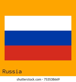 Vector illustration of the official national flag of Russia with the right colors and proportions isolated on orange background