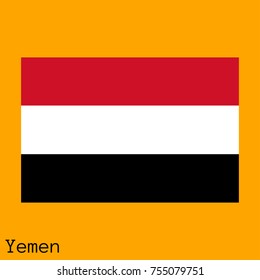 Vector illustration of the official national flag of Yemen with the right colors and proportions isolated on orange background