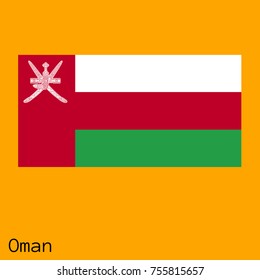 Vector illustration of the official national flag of Oman  with the right colors and proportions isolated on orange background