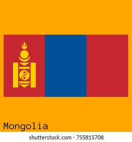 Vector illustration of the official national flag of Mongolia  with the right colors and proportions isolated on orange background