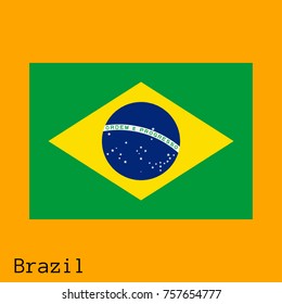 Vector illustration of the official national flag of Brazil with the right colors and proportions isolated on orange background