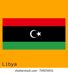 Vector illustration of the official national flag of Libya  with the right colors and proportions isolated on orange background