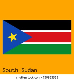 Vector illustration of the official national flag of South Sudan with the right colors and proportions isolated on orange background