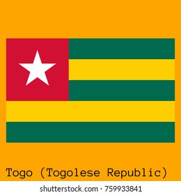 Vector illustration of the official national flag of Togo (Togolese Republic) with the right colors and proportions isolated on orange background