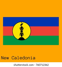 Vector illustration of the official national flag of New Caledonia with the right colors and proportions isolated on orange background
