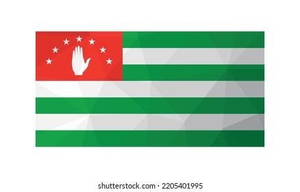 Vector illustration. Official symbol of Abkhazia. National flag with white and green stripes; open hand and five-pointed stars on red field. Low poly design