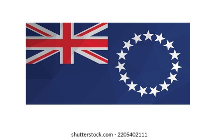 Vector illustration. Official symbol of Cook Islands. National flag with stars, blue color. Creative design in low poly style with triangular shapes. Gradient effect