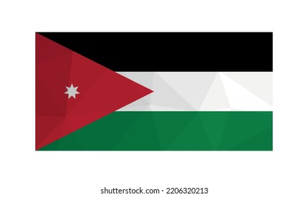 Vector illustration. Official symbol of Jordan. National flag in red, black, green colors and white star. Creative design in low poly style with triangular shapes. Gradient effect