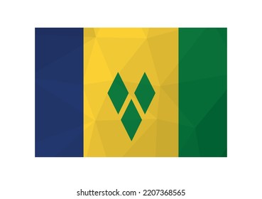 Ilustración vectorial. Símbolo oficial de San Vicente y las Granadinas. Bandera nacional en azul, amarillo y verde. Diseño creativo de bajo estilo polo con formas triangulares