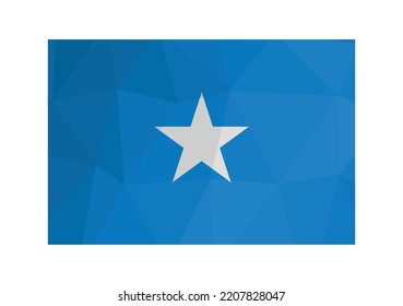 Ilustración vectorial. Símbolo oficial de Solmalia. Bandera nacional con estrella blanca de fondo azul. Diseño en estilo de polo bajo con formas triangulares