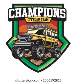 Vector Illustration of Offroad Car with Detailed Vintage Illustration Available for Logo Badge