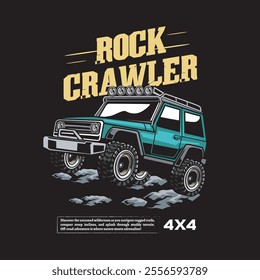 Vector Illustration of Offroad Car in Detailed Vintage Illustration Available for Tshirt Design